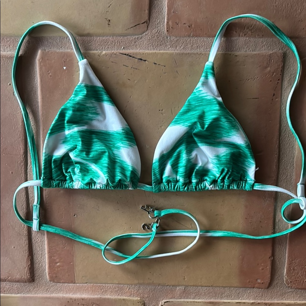 Seafolly Green and White Bikini Top